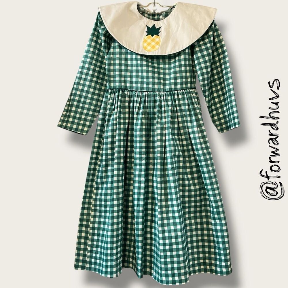 Shelley Hawkins Handcrafted Gingham Dress – Pineapple Appliqué – Size 8
